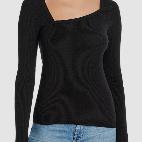 Lucy Paris Tops - Lucy Paris Asymmetric Neckline Long Sleeve Top in Black